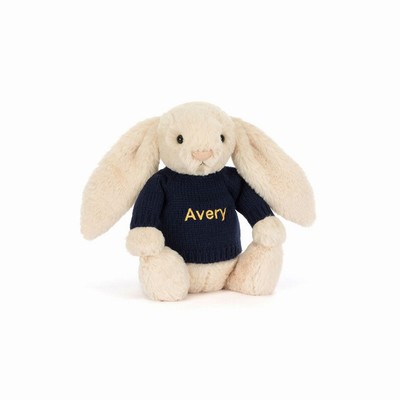 Jellycat Bashful Luxe Bunny Willow with Navy Jumper Australia | 603249AUQ